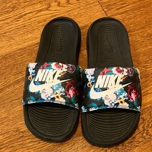Nike Black Floral Slides